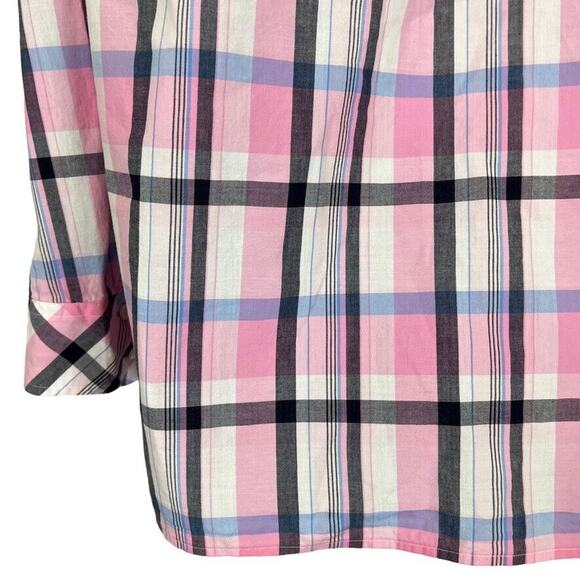 Talbots Plus Womens 100% Cotton Pink Plaid Long Sleeve Button Up Shirt X / 0X - Picture 11 of 16